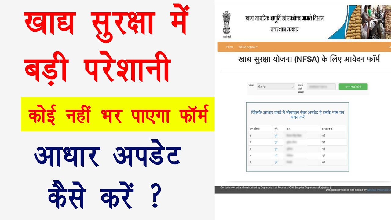 Khadya Suraksha form update खाद्य सुरक्षा फॉर्म नहीं भरे जा रहें |khadya Suraksha form Aadhar update